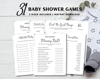 Minimalistiska babyshower-spel: 31 roliga aktiviteter (digital nedladdning)