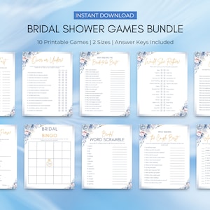 Blue Floral Bridal Shower Games | Dusty Blue Bridal Shower Bundle | Something Blue Bridal Shower Games | Blue Bridal Shower Games