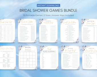 Blue Floral Bridal Shower Games Bundle (Digital Download)