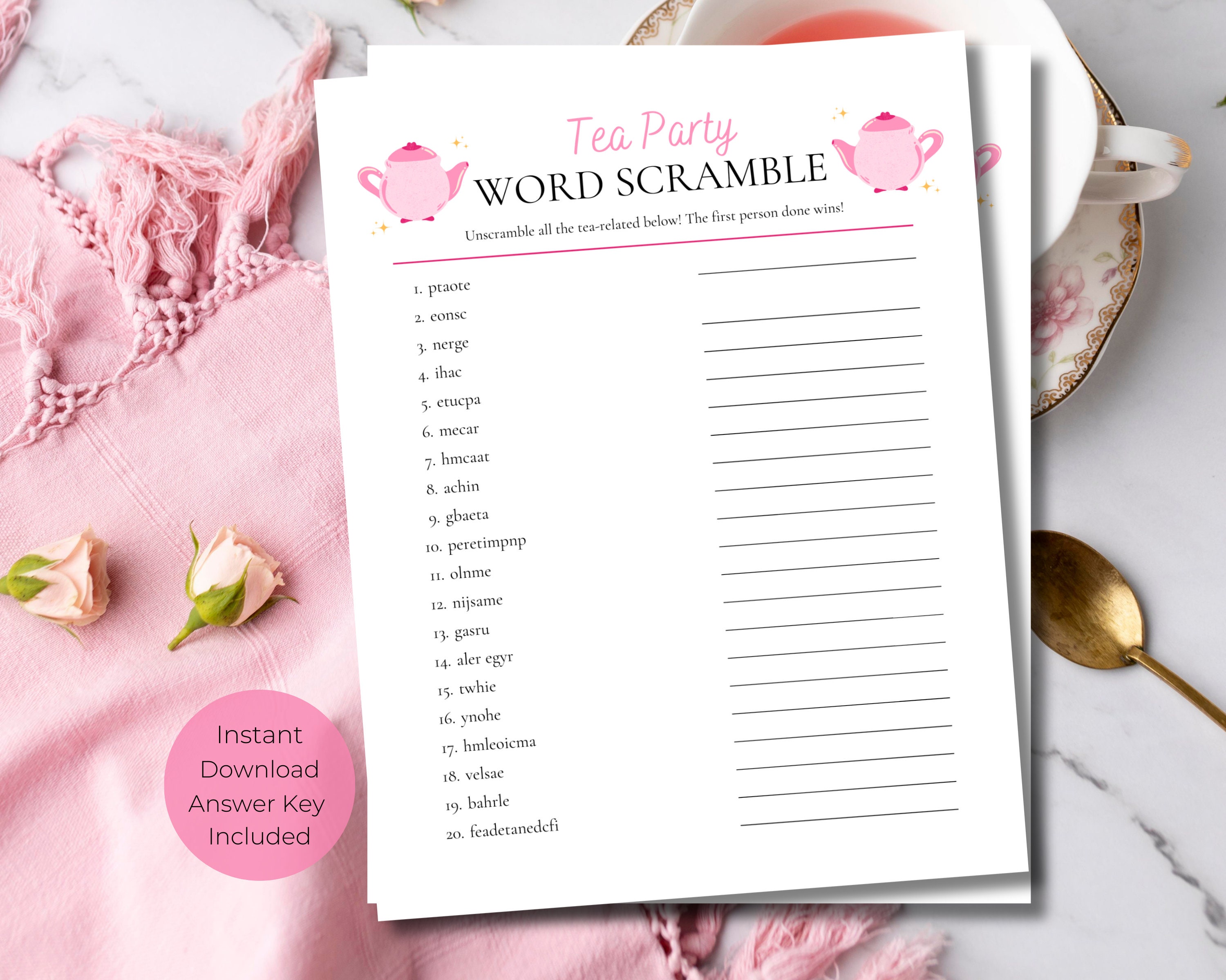 Word Scramble Printable Tea Party Games Tea Party Activities Girls Tea ...