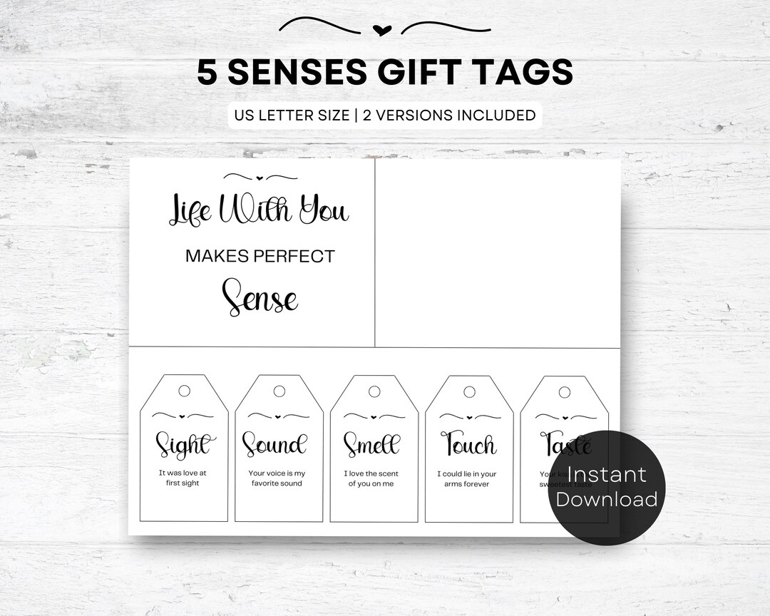 5 Senses Gift Tags, Birthday Anniversary Gift (digital Download