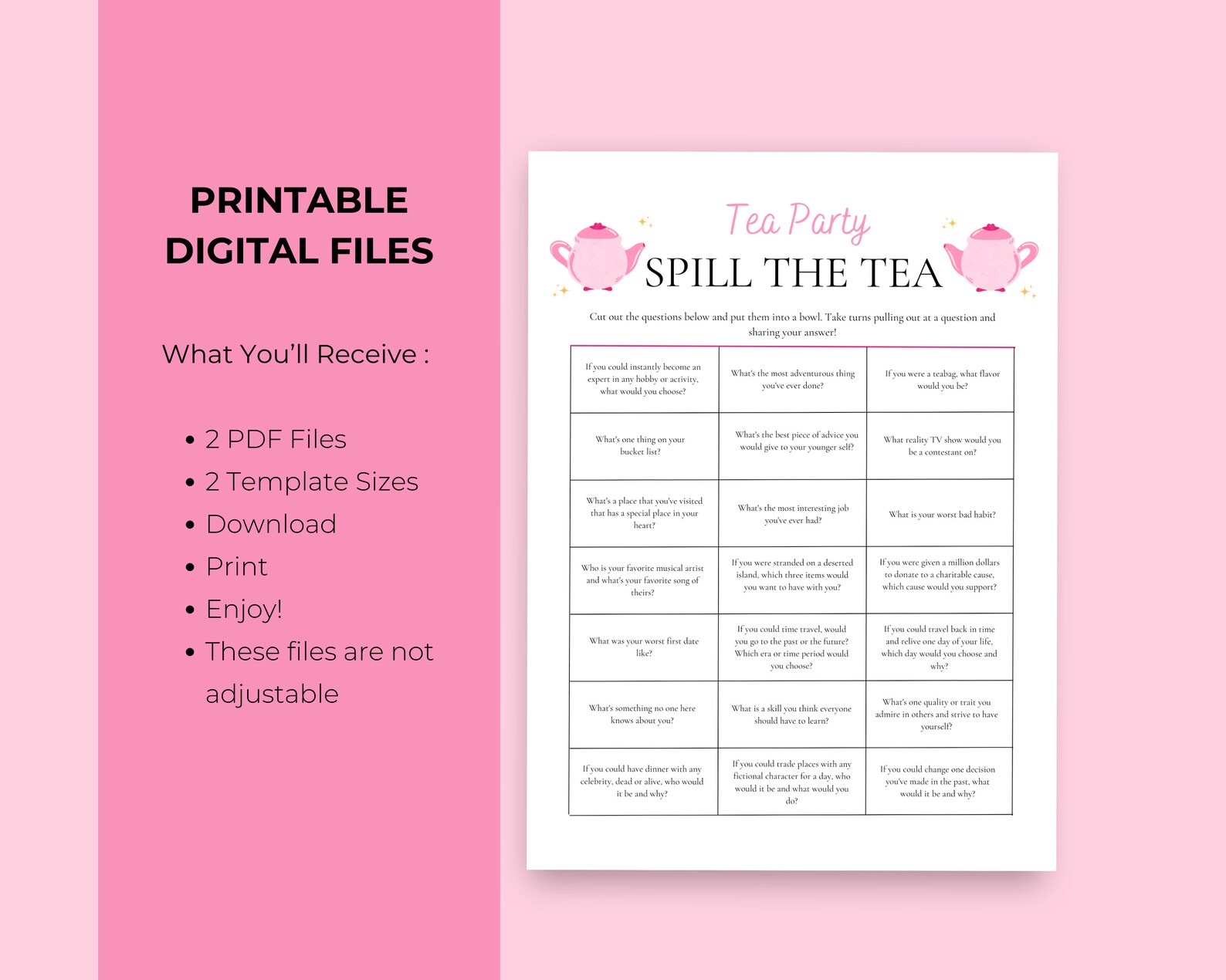 Spill the Tea Game Tea Party Games Printable Tea Party Activities Girls ...