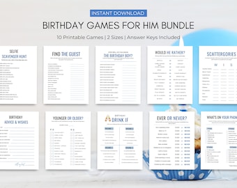 Birthday Games for Him Bundle: 10 Printable Adult Party Games (PDF)