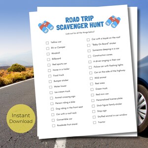Road Trip Scavenger Hunt | Road Trip Games | Car Games | Travel Games Printable | Road Trip Games For Adults | Road Trip Activity | Car Trip