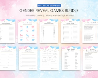 Paquete de juegos para revelar el género del bebé: 12 juegos imprimibles para baby shower (descarga digital)