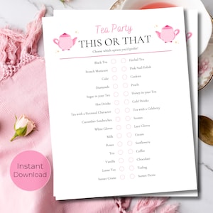 Tea Party Games Printable | Adult Tea Party Games | Tea Party Bridal Shower | Girls Birthday Tea Party | Afternoon Tea Party | This or That