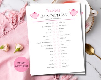 Tea Party Games Printable | Adult Tea Party Games | Tea Party Bridal Shower | Girls Birthday Tea Party | Afternoon Tea Party | This or That