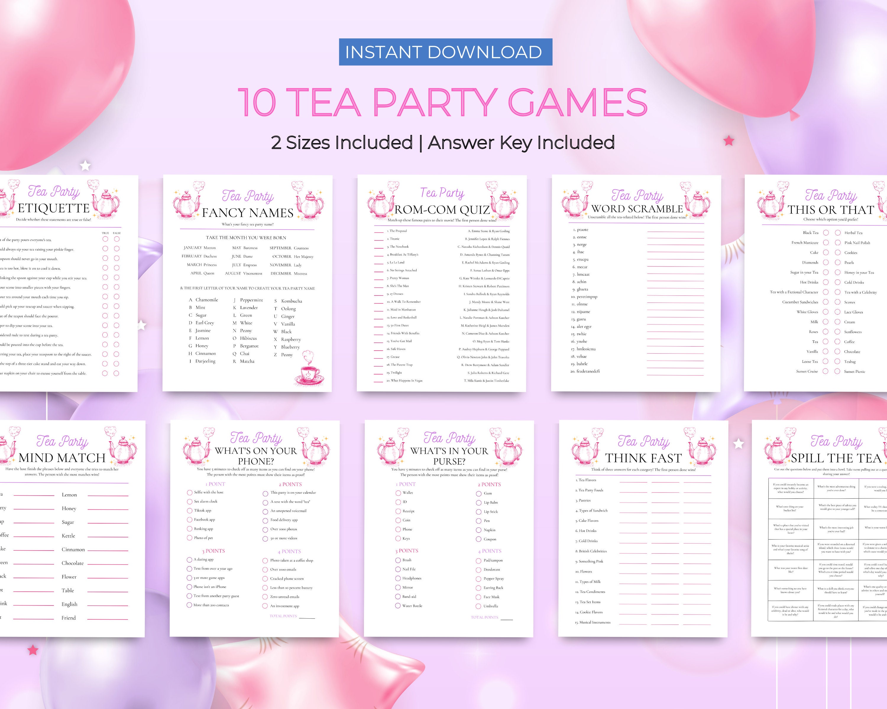 Tea Party Games | Tea Party Games Adults | Tea Party Printable Games