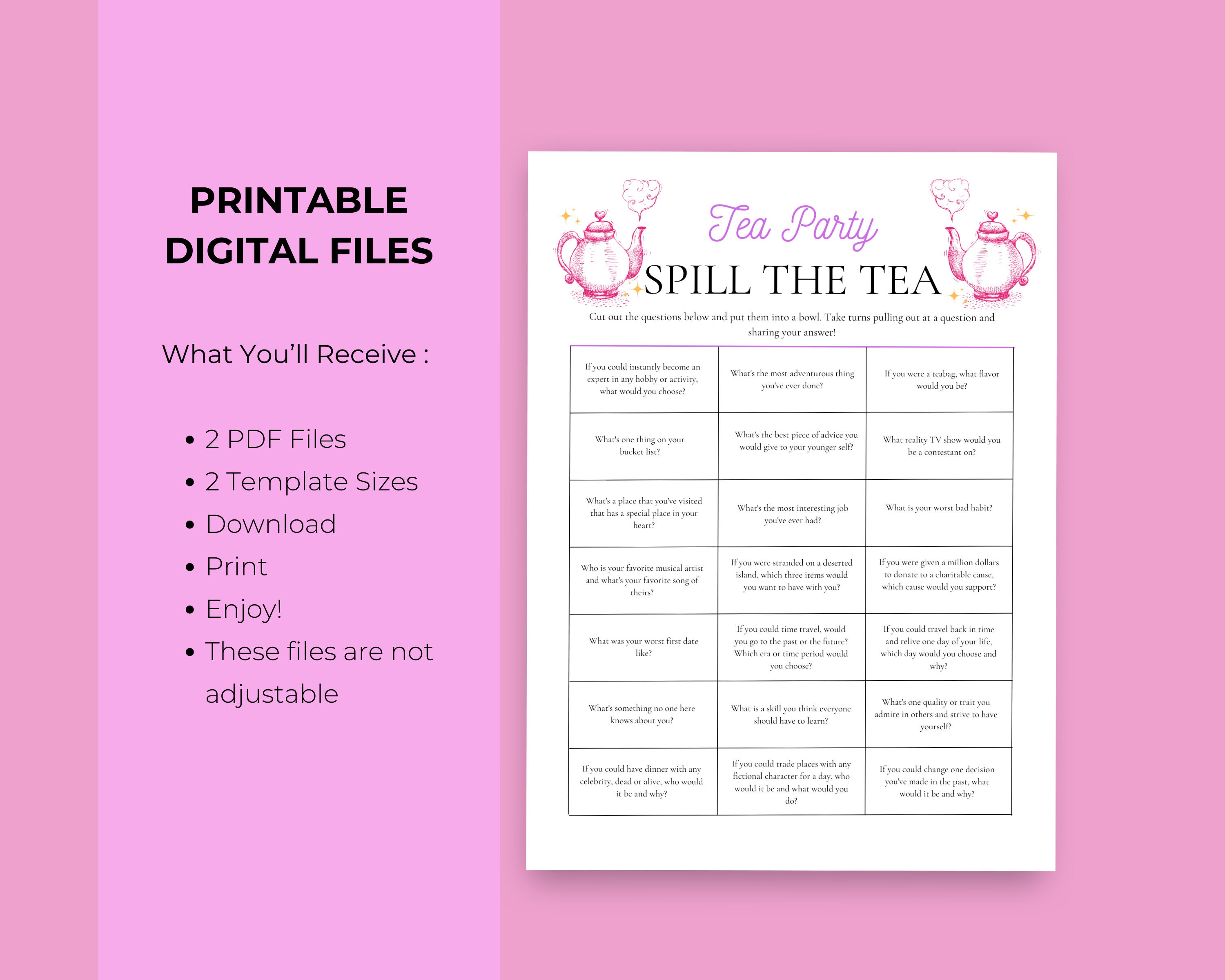 Spill the Tea Game: Tea Party Printable (digital Download) - Etsy
