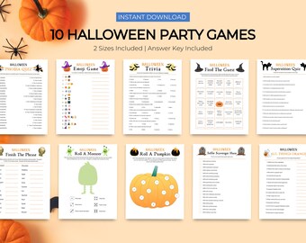 Paquete de juegos para fiesta de Halloween: Trivia, emojis y búsqueda del tesoro (descarga digital)