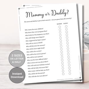 Mommy or Daddy Baby Shower Game: Guess Who Said It (Digital Download)