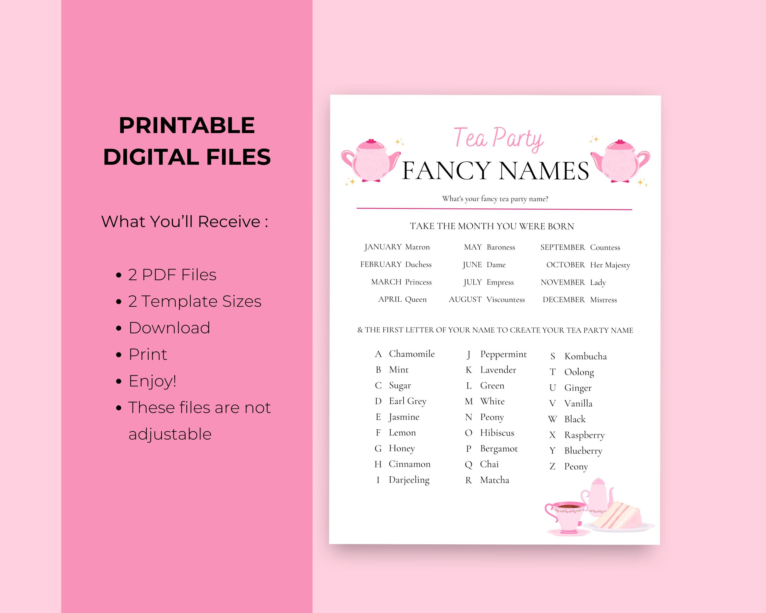 Tea Party Fancy Names Tea Party Games Printable Tea Party Activities