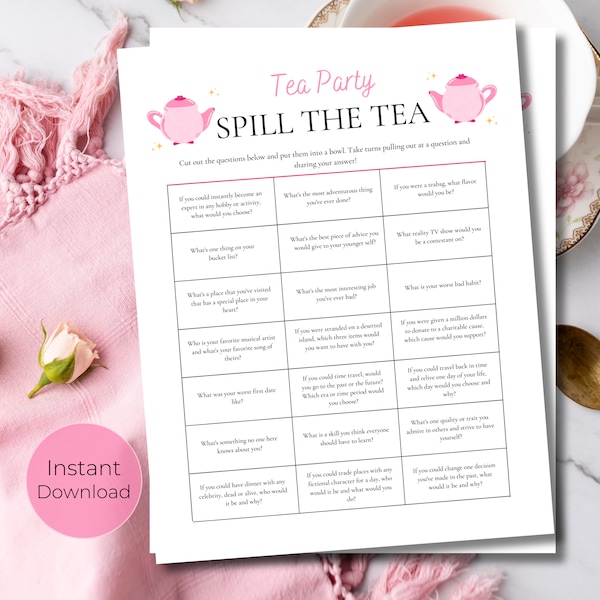 Spill The Tea Game | Tea Party Games Printable | Tea Party Activities | Girls Tea Party Birthday | Afternoon Tea Party | Garden Tea Party