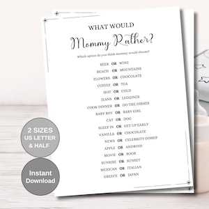 Would Mommy Rather Game, Would She Rather Baby Game, How Well Do You Know Mommy, Who Knows Mommy Best Game, Gender Neutral Baby Shower Game
