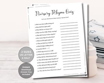 Nursery Rhyme Quiz: Minimalist Baby Shower Game (Digital Download)