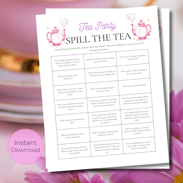 Spill The Tea Game | Tea Party Games Printable | Tea Party Activities | Girls Tea Party Birthday | Garden Tea Party | Afternoon Tea Party