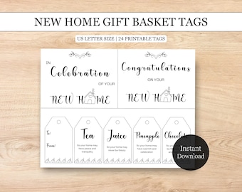New Home Gift Tags, Housewarming Basket Tags (PDF Downloadable File)
