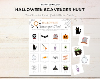 Gra „Halloween Scavenger Hunt”: Zabawa na imprezę dla dzieci (do pobrania w wersji cyfrowej)