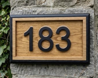 Modern Wooden House Numbers Sign | Custom Address Plaque for House | Horizontal Square Vertical Outdoor House Number | Oak and Acrylic Name