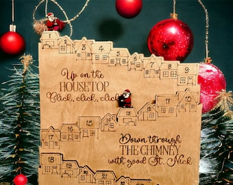 Personalizable Handcrafted Advent Christmas Countdown Calendar with Movable Santa