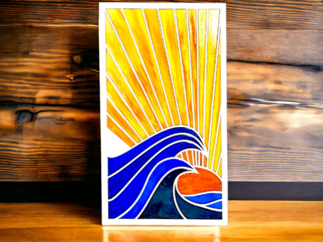 Sunburst Seascape Painting Laser Cut Wood Hand Painted Etsy