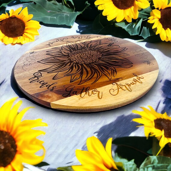 Personalized Acacia Wood Paddle with Sunflower Design