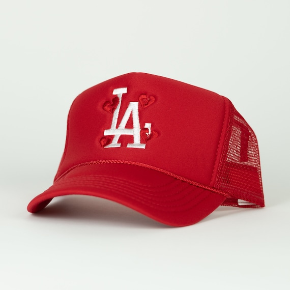 Los Angeles Trucker Baseball Cap With Broken Hearts in Red 