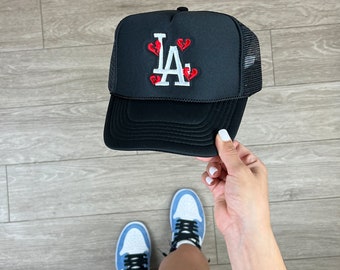 LA Los Angeles Trucker Baseball Cap with LA with Broken Hearts