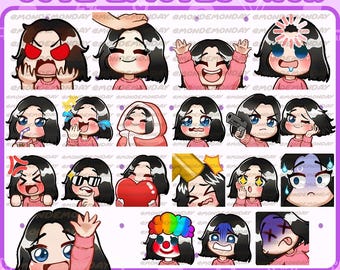 Pacchetto di emote animate e statiche CUTE / Capelli corti neri, occhi azzurri, pelle chiara / Twitch, Discord, Youtube