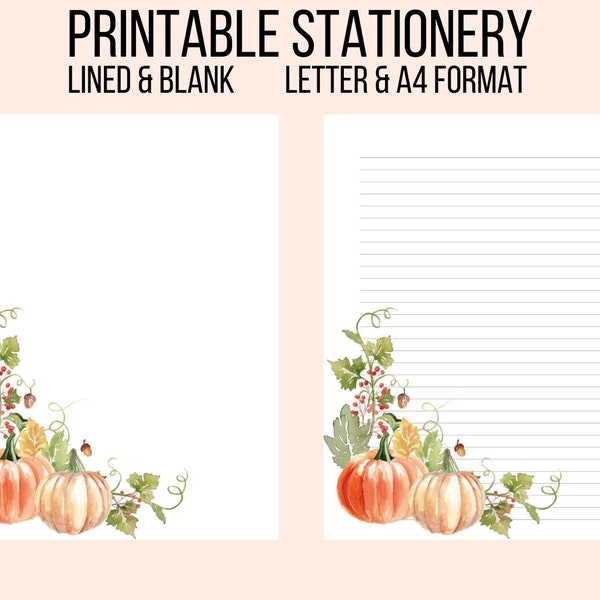 Pumpkins Inspired Printable Stationery Writing Paper | Back to School Fall Stationery | Instant Download PDF JPG Files | Letter & A4 Format