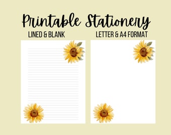 Sunflowers Inspired Printable Stationery Writing Paper | Flowers Lined Writing Paper | Instant Download PDF JPG Files | Letter & A4 Format