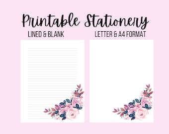 Pink Roses And Flowers Inspired Printable Stationery Writing Paper | Printable Lined Paper | Instant Download Files | Letter & A4 Format