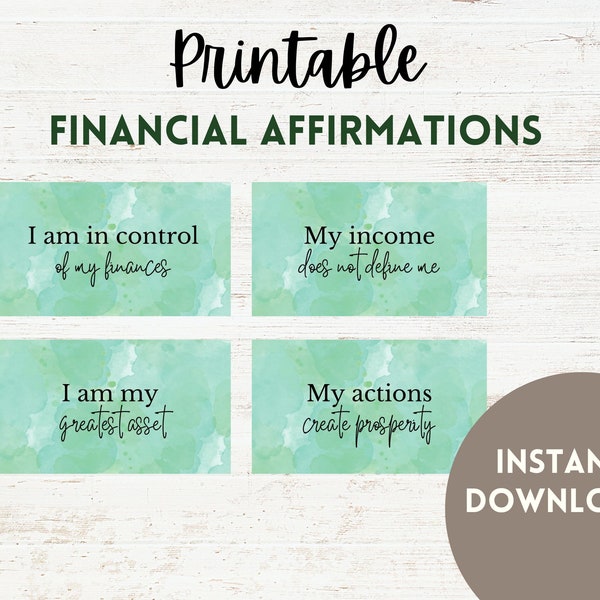 24 Printable Financial Affirmations Cards 3.5" x 2" | Money Manifestations | Powerful Financial Affirmations |Instant Download PDF JPG Files