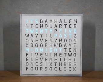 English WordClock - RGB LED clock, white wood, modern clock, tabletop clock, wall clock. A gift that has everything