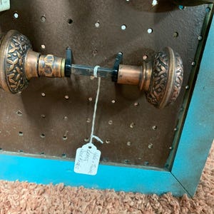 Antique Victorian Cast Brass Door Knobs, Yale + Towne Relief Floral Pattern Hardware