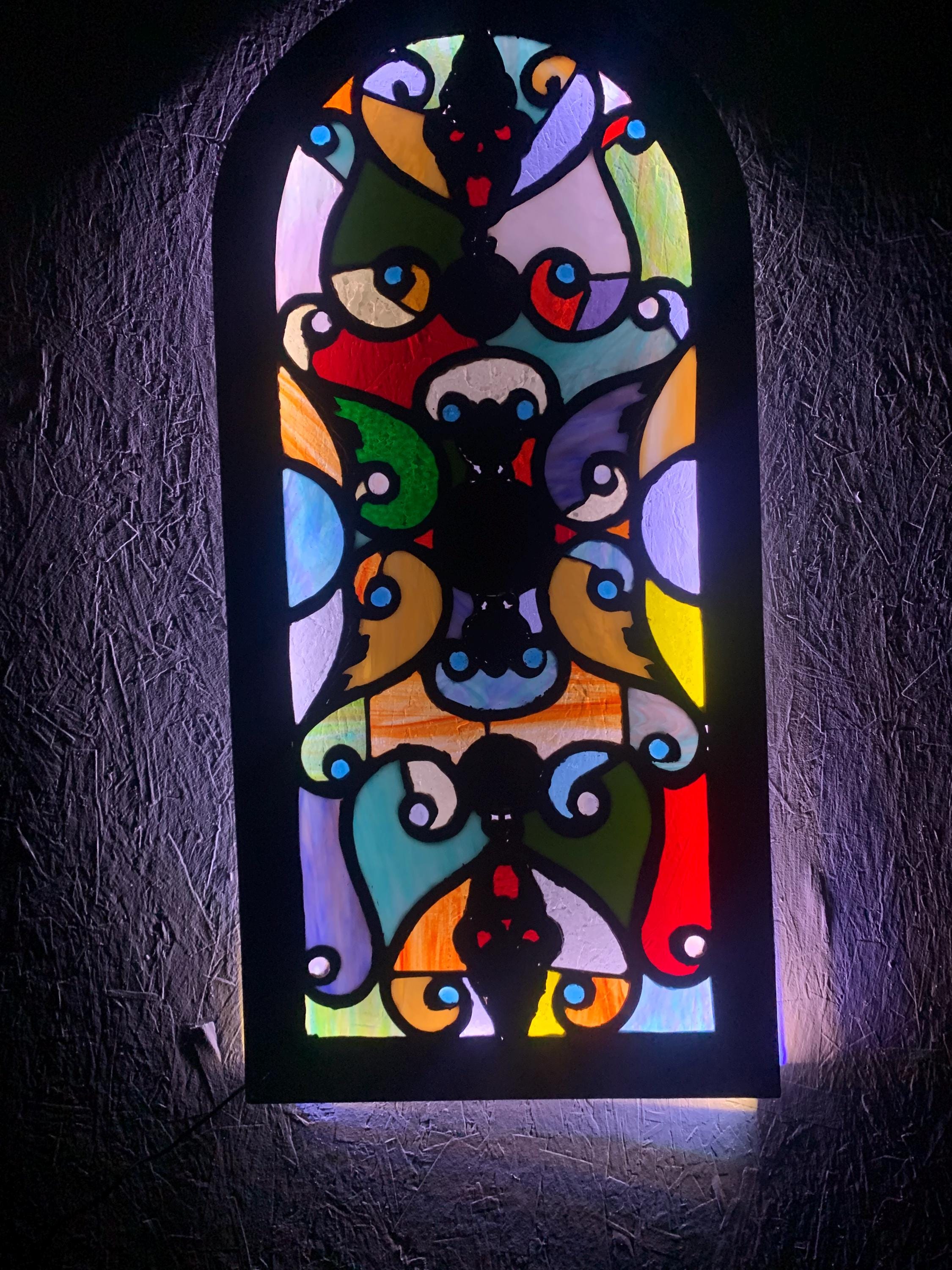 Arch Shaped Stained-glass Wall Art With Remote Control LED Lighting - Etsy