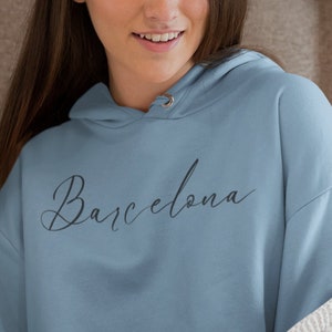 Barcelona Hoodie, College Sweatshirt, Beautiful script font Barcelona pullover, Barcelona script hoodie, Spanish city Barcelona hoodie