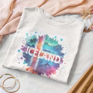 Island Shirt - Aquarell isländisches Grafikdesign Bella Canvas Unisex Jersey Kurzarm-T-Shirt, Unisex, auch für Übergrößen!