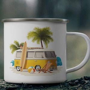 Retro Camper Mug, Maine Camping Mug, Camper Mug, Happy Campers Campfire Mug, Glamping Mug Wedding Camper Mug, Enamel 12 oz Mug, Hiking Mug