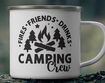 Camping Crew Mug, Maine Camping Mug, Camper Mug, Happy Campers Campfire Mug, Glamping Mug Wedding Camper Mug, Enamel 12 oz Mug, Hiking Mug