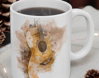 Country Music Christmas Mug, Folk Holiday Ceramic Mug, Beautiful White Ceramic Mug Perfect for any Music Lover