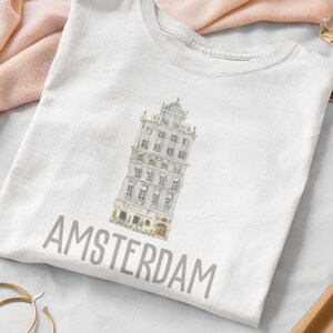 Amsterdam Tshirt, Best Trendy Watercolor Amsterdam Building Graphic T-shirt for Women and Men, Stylish and Comfortable Amsterdam Cityscape T