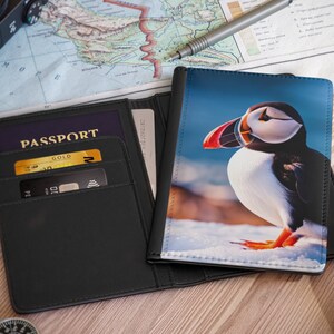 Passport Holder with Striking Iceland Puffin Cover - Essential Travel Accessory for Animal Lovers and Travel Enthusiasts Alike