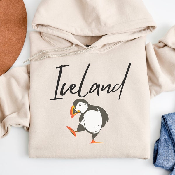 Iceland Hooded Sweatshirt, Best Land of Ice Hoodie, Gift for Traveler, Comfort Aesthetic, Adorable and Cute Puffin Iceland Hoodie