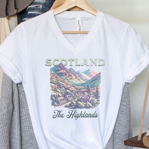 Scotland Highlands Shirt V Neck Scotland Traveler Shirt Scottish Highlands Scotland Shirt Gift for Scotland Lover Gift for Scottish