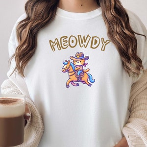 Meowdy Shirt Komfort Farben Marke Meowdy Partner Cowboy Katzen-Shirt , Vintage Cowboy-Shirt, lustiges Cowboy-Shirt und Tank Lustige Cowboy-Katze Unisex