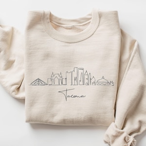 Tacoma WA Washington Hometown Moving Away Sweatshirt, Fun Skyline Sweater Shirt, Birthday Gifts for Men and Women Unisex Plus Sizes too!