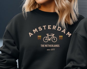 Amsterdam Sweatshirt, Amsterdam Netherlands, Bicycle Crewneck Sweatshirt, Unisex Amsterdam Pullover, Sweater Gift, Europe Sweatshirt, Plus