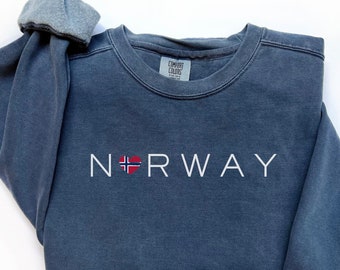 Norway Flag Sweater Sweatshirt, Popular Comfort Colors® 1566 Norway Sweatshirt Norge Sweater Norwegian Shirt Nordic Crewneck Northern Europe