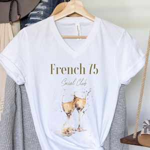 Summer Cocktail Friend Group Tee Bride Bridesmaid Era French 75 Social Club Minimliast V Neck French 75 Cocktail Club Shirt Social Club